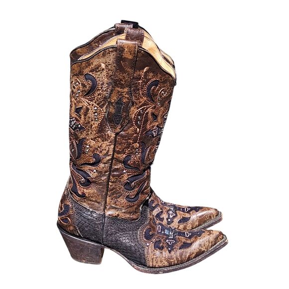 VTG CORRAL BOOT SZ 6 WOMEN WESTERN CRYSTAL CROSS STUDDED JEWELED COWBOY FESTIVAL - Picture 5 of 8